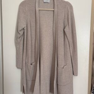 Old Navy Long Open-Front Ribbed Cardigan in Taupe